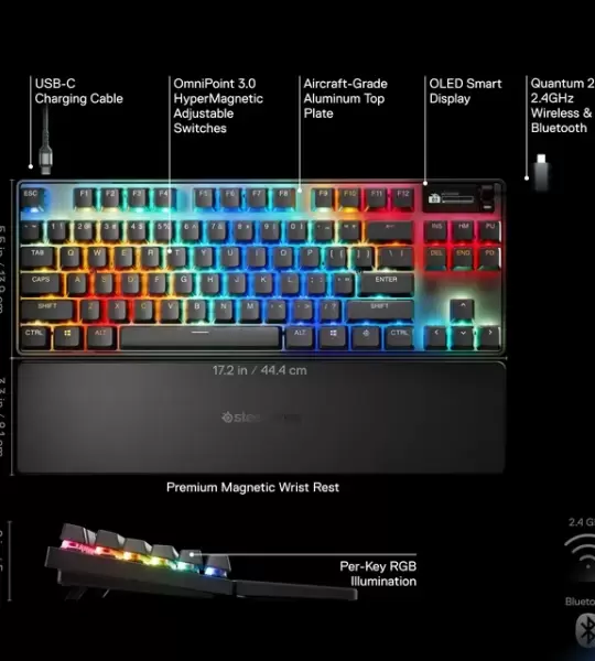 SteelSeries Apex Pro TKL Wireless Mechanical Gaming Keyboard – Rapid Trigger, RGB, USB-C