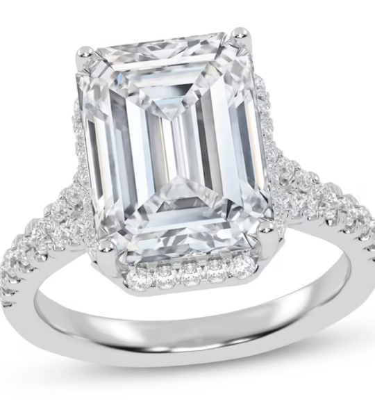 Now + Forever Lab-Grown Diamonds Emerald-Cut Halo Engagement Ring 5-1/2 ct tw 14K White Gold