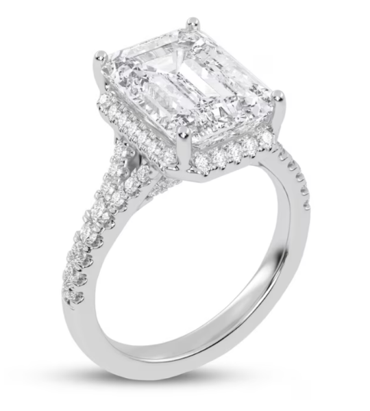 Now + Forever Lab-Grown Diamonds Emerald-Cut Halo Engagement Ring 5-1/2 ct tw 14K White Gold